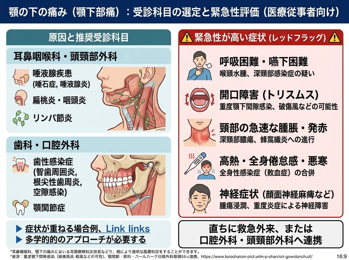 顎の下の痛みで病院へ、何科を受診すべきか？緊急性の高い症状