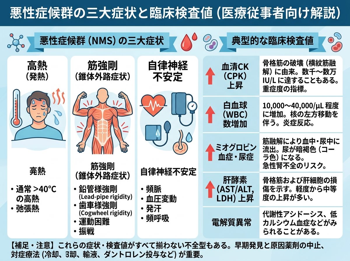 悪性症候群の三大症状と臨床検査値
