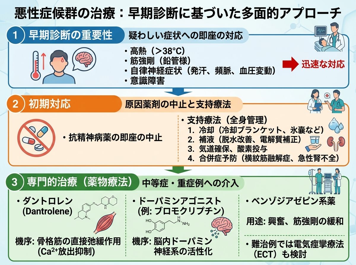悪性症候群の治療:早期診断に基づいた多面的アプローチ