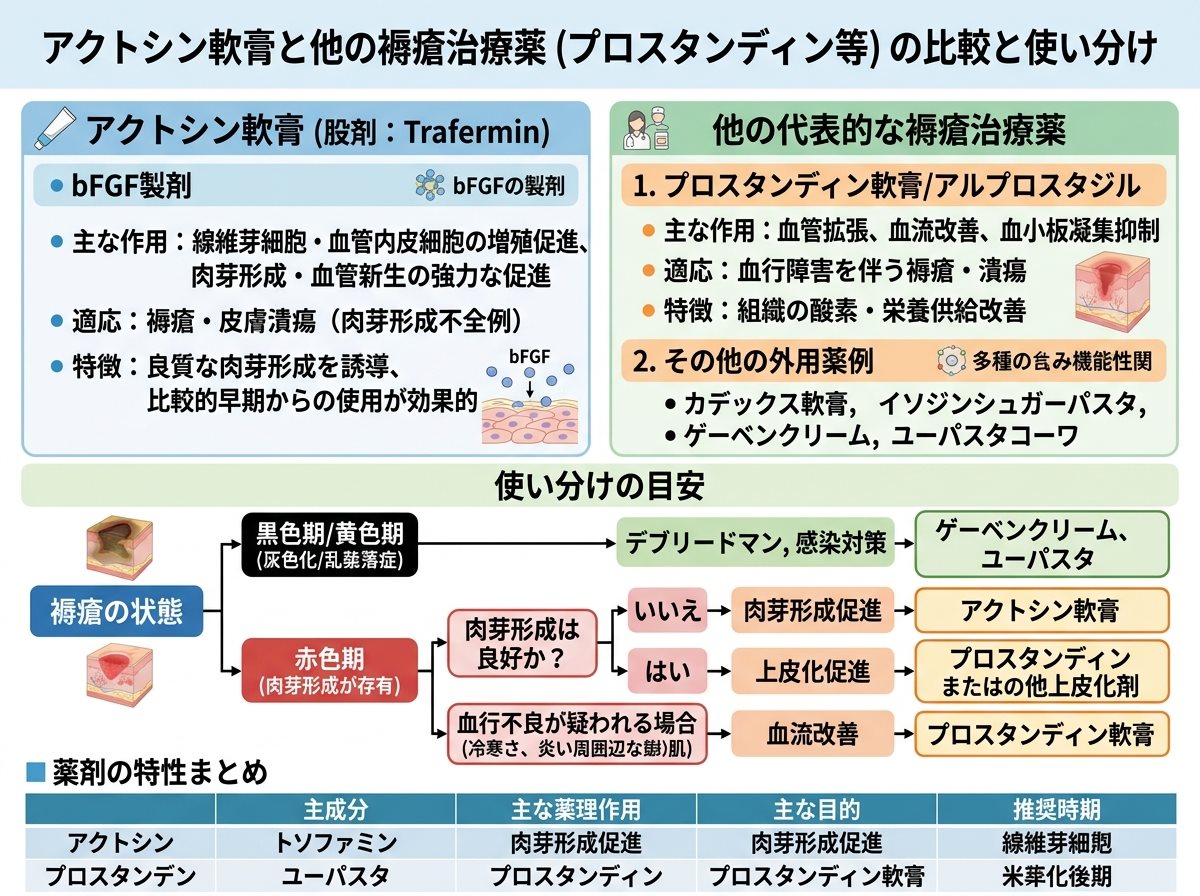 アクトシン軟膏と他の褥瘡治療薬（プロスタンディン等）との比較と使い分け