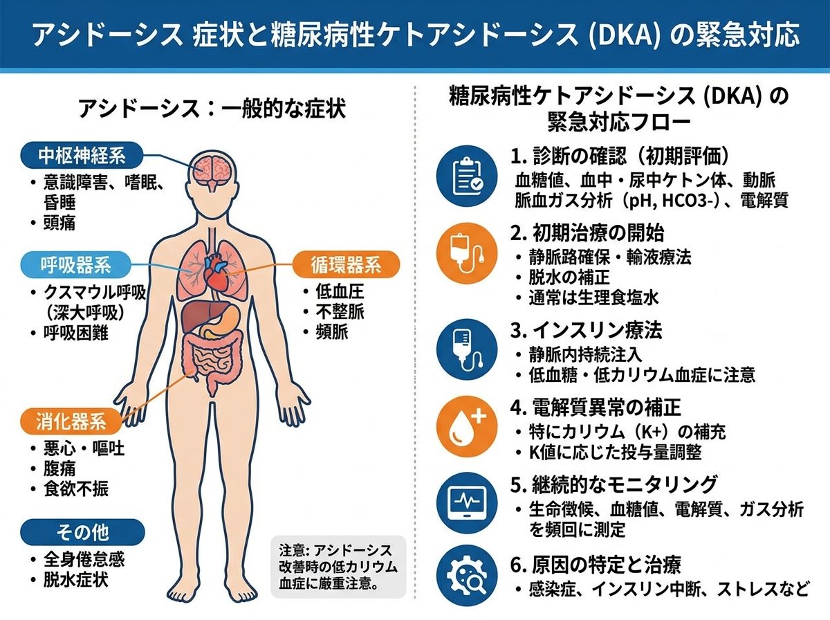 アシドーシス 症状と糖尿病性ケトアシドーシスの緊急対応