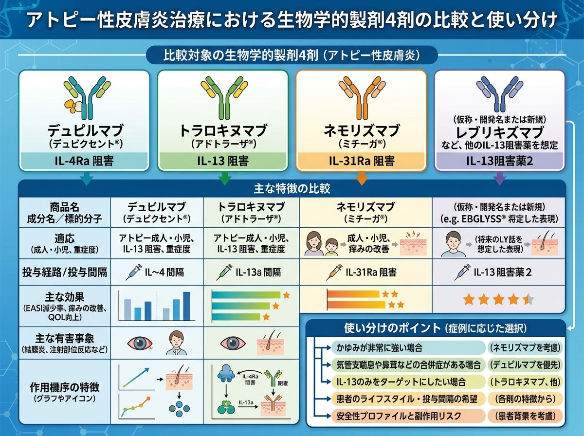 アトピー性皮膚炎治療に使える生物学的製剤4剤の比較と使い分け