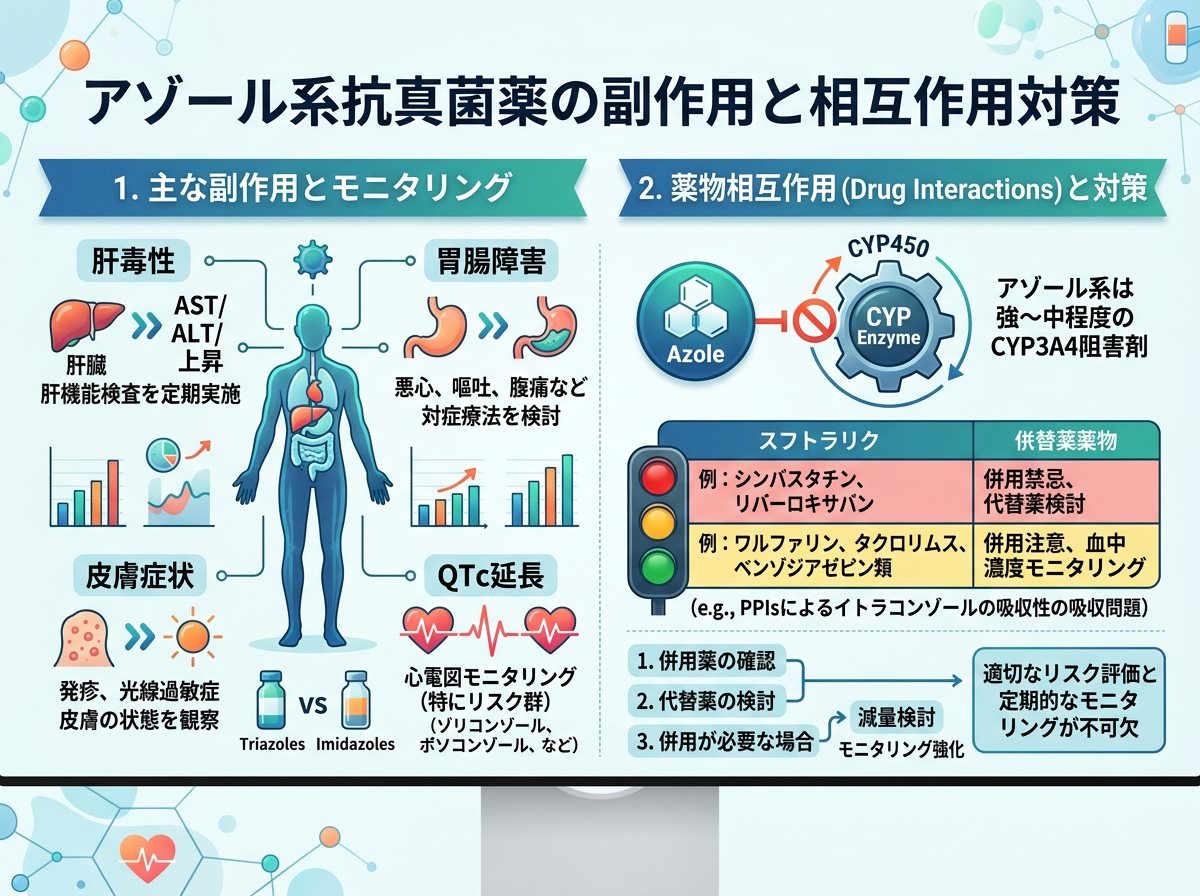 アゾール系抗真菌薬の副作用と相互作用対策