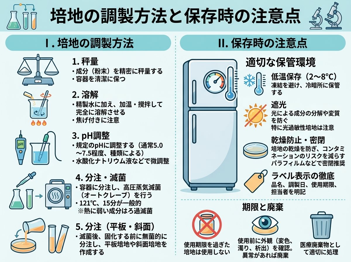 培地の調製方法と保存時の注意点