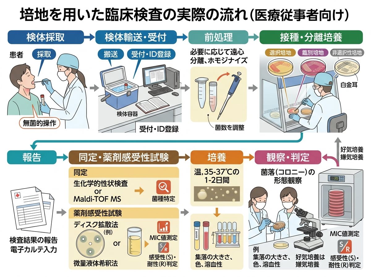 培地を用いた臨床検査の実際の流れ