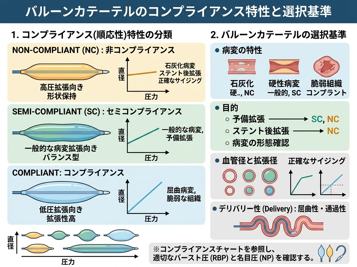 バルーンカテーテルのコンプライアンス特性と選択基準