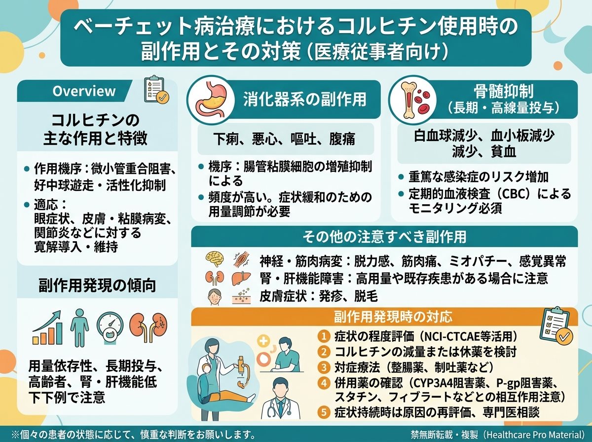 ベーチェット病治療でコルヒチン使用時に注意すべき副作用