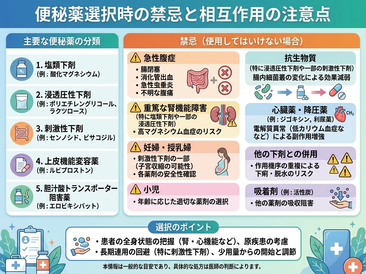 便秘薬選択時の禁忌と相互作用の注意点