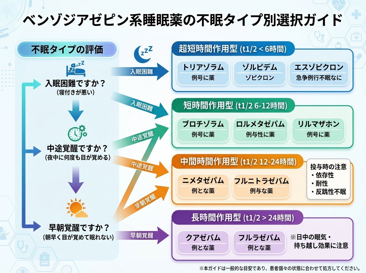 ベンゾジアゼピン系睡眠薬の不眠タイプ別選択ガイド