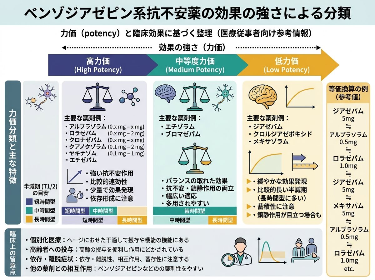 ベンゾジアゼピン系抗不安薬の効果の強さによる分類