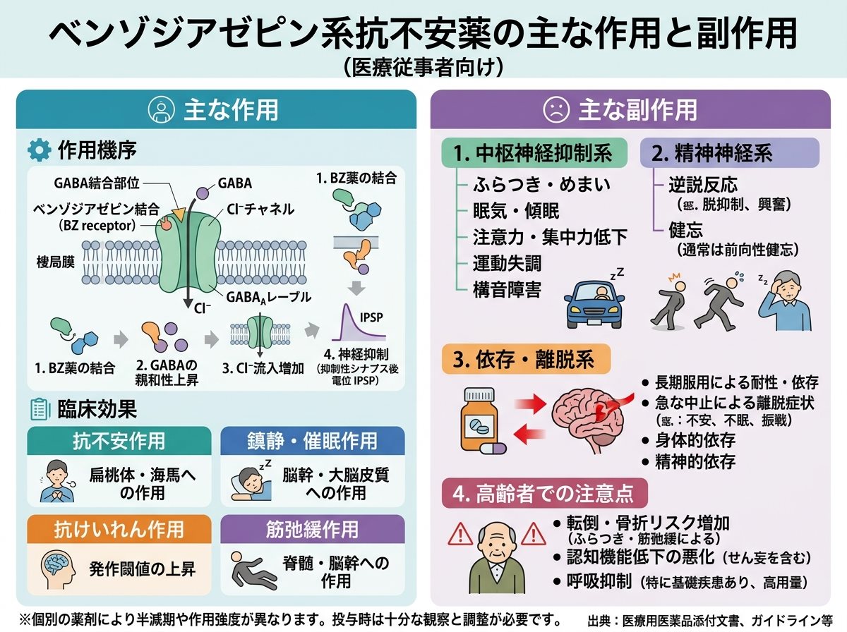 ベンゾジアゼピン系抗不安薬の主な作用と副作用
