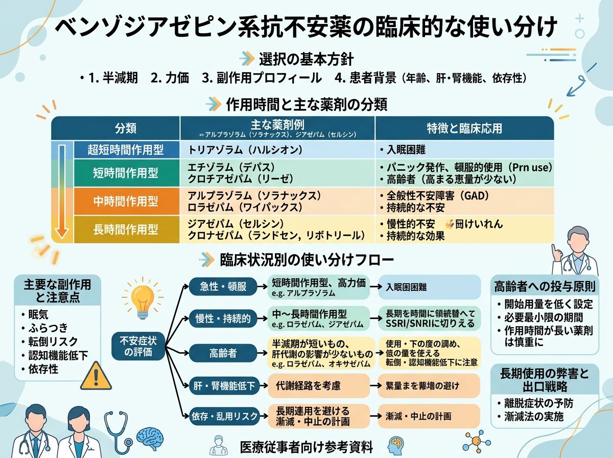 ベンゾジアゼピン系抗不安薬の臨床的な使い分け