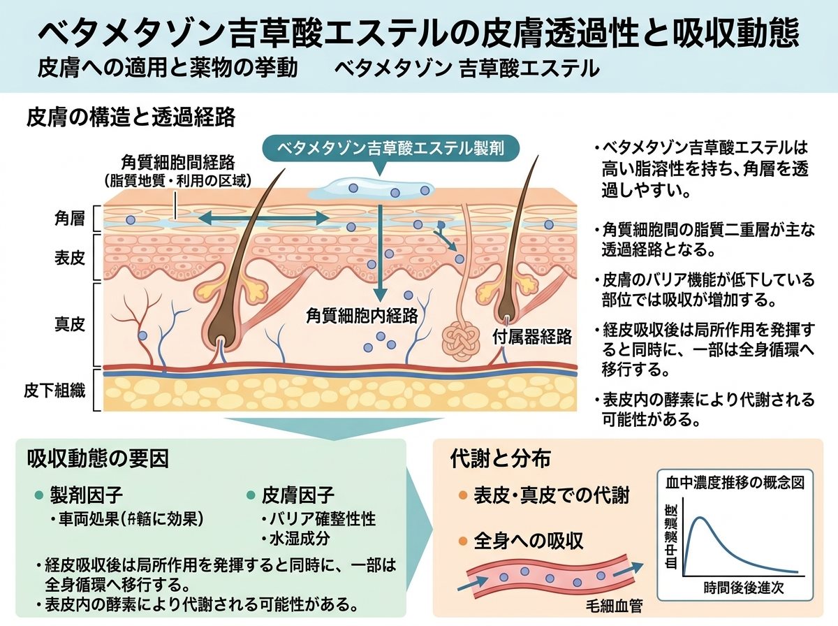 ベタメタゾン吉草酸エステルの皮膚透過性と吸収動態