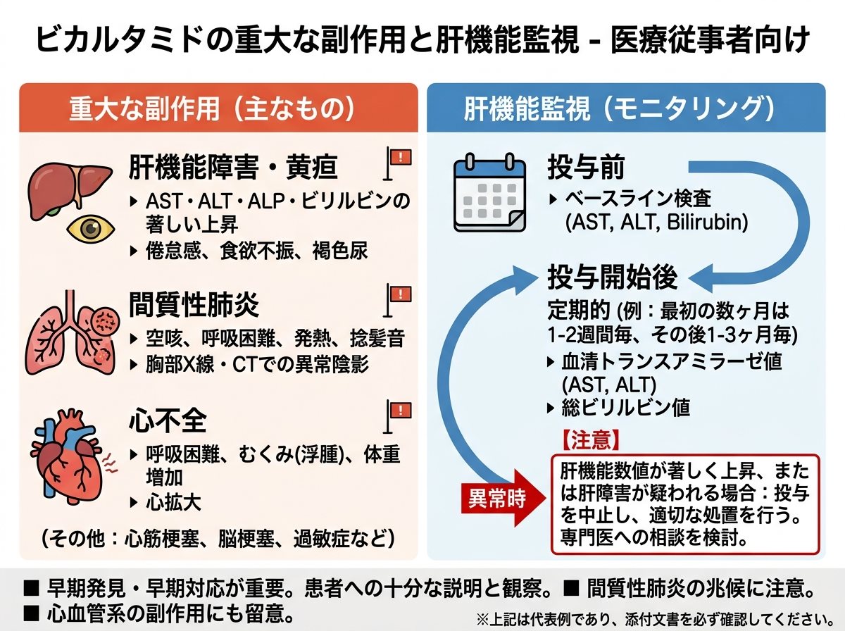 ビカルタミドの重大な副作用と肝機能監視