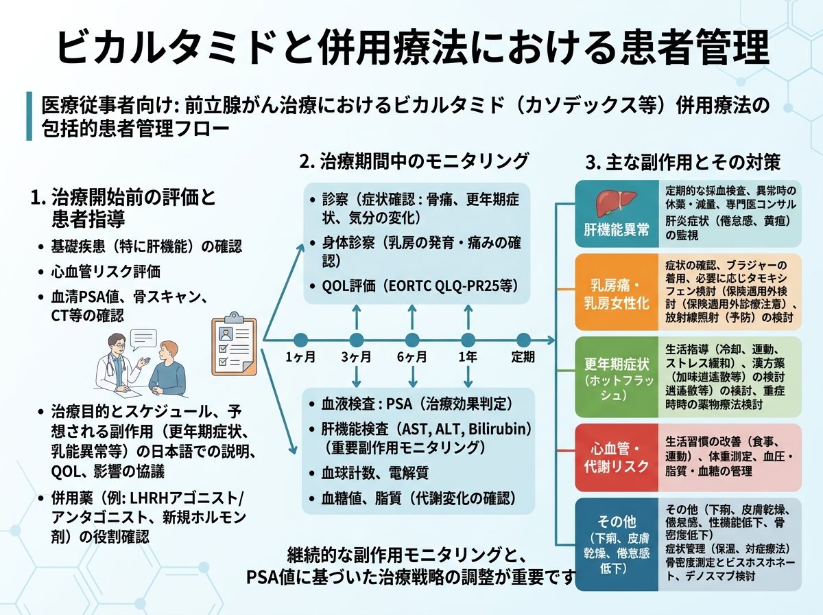 ビカルタミドと併用療法における患者管理