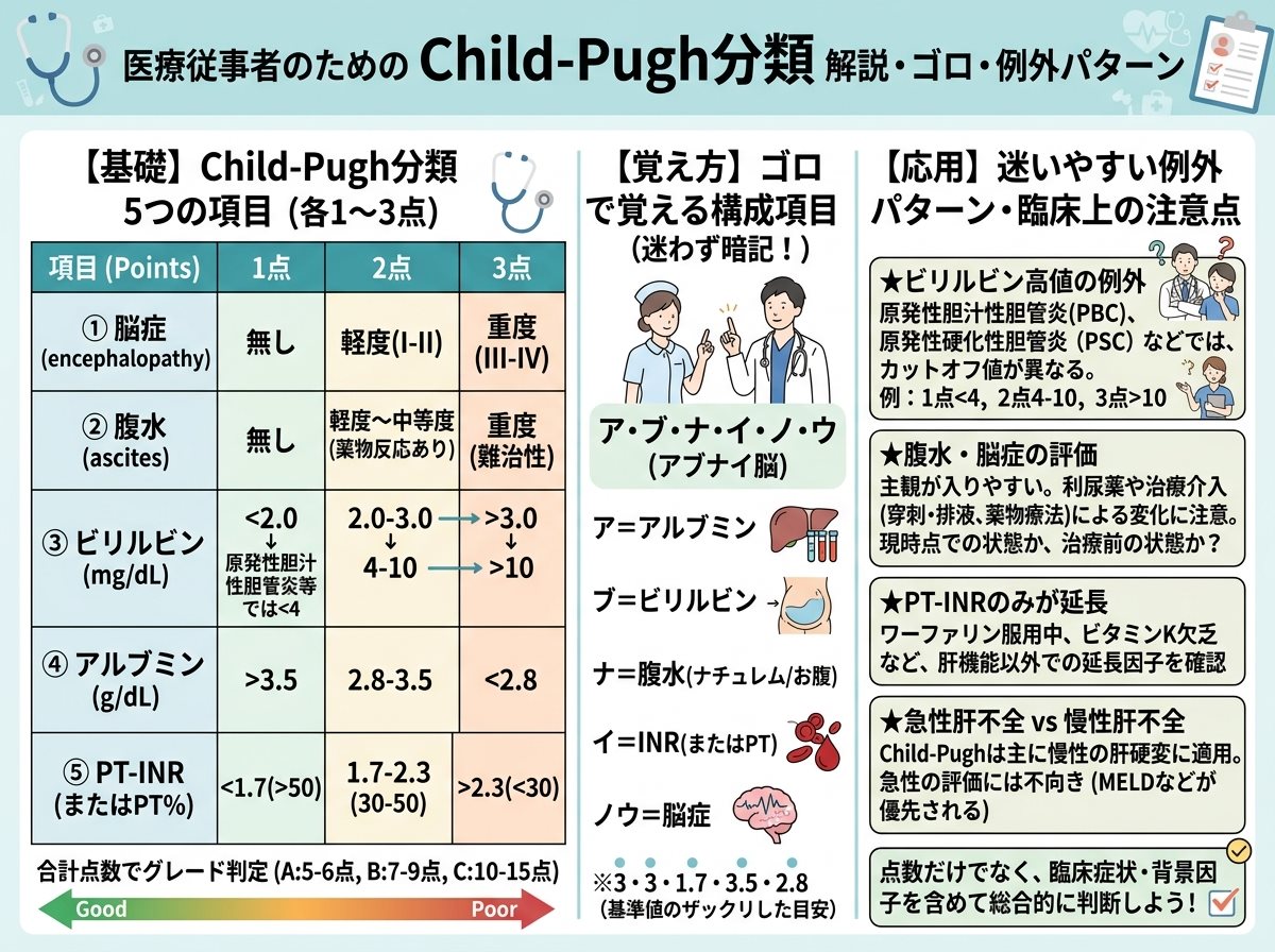 child-pugh分類 ゴロと看護師・研修医が迷いやすい例外パターン