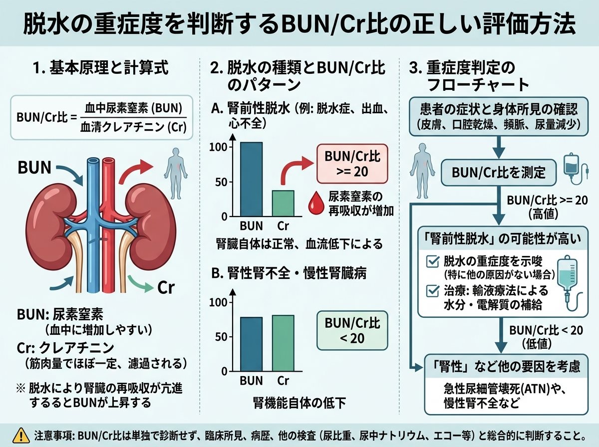 脱水の重症度を判断するBUN/Cr比の正しい評価方法