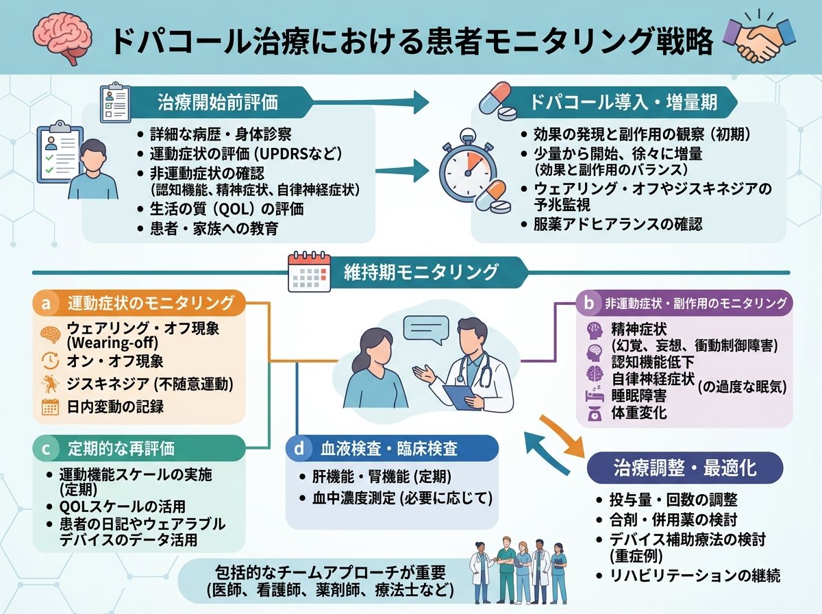 ドパコール治療における患者モニタリング戦略