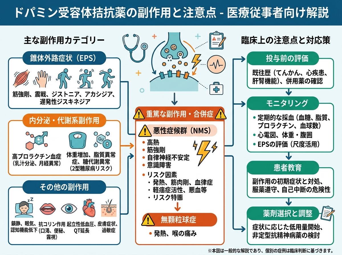 ドパミン受容体拮抗薬の副作用と注意点