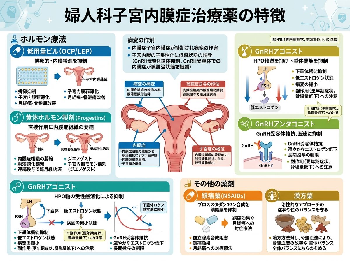 婦人科子宮内膜症治療薬の特徴