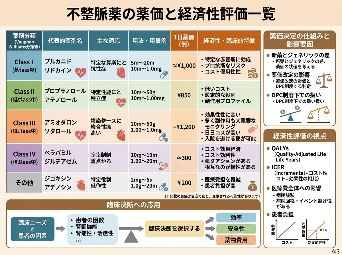 不整脈薬の薬価と経済性評価一覧