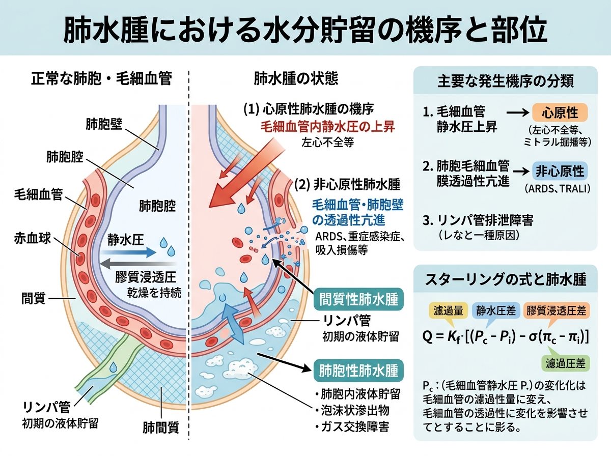肺水腫における水分貯留の機序と部位