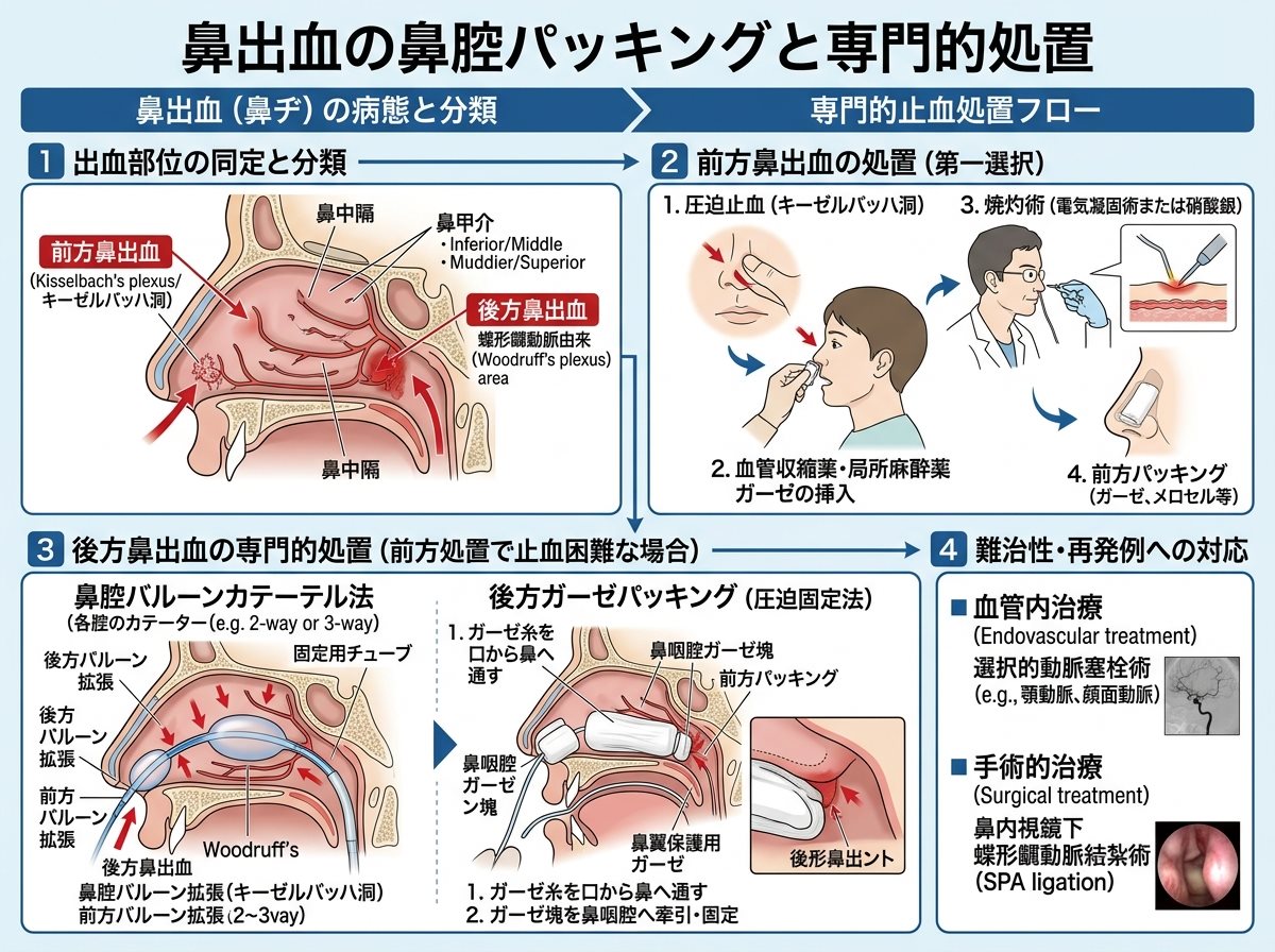 鼻出血の鼻腔パッキングと専門的処置