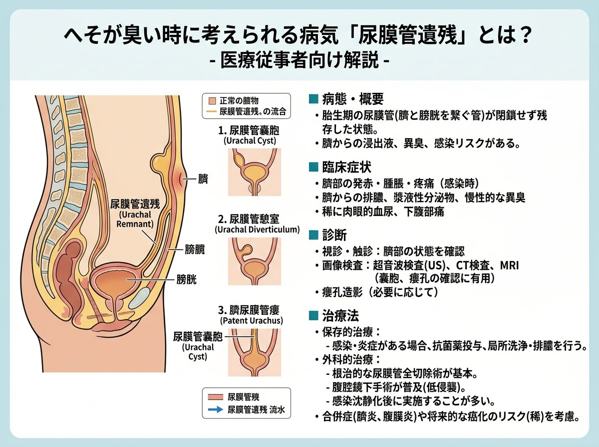 へそが臭い時に考えられる病気「尿膜管遺残」とは？症状と治療法