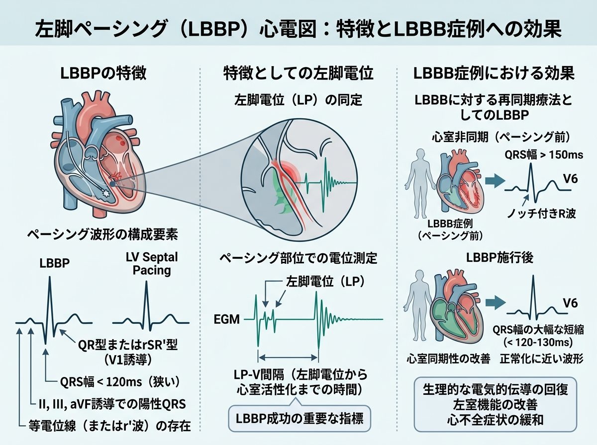 左脚ペーシング 心電図 特徴としての左脚電位とLBBB症例での効果