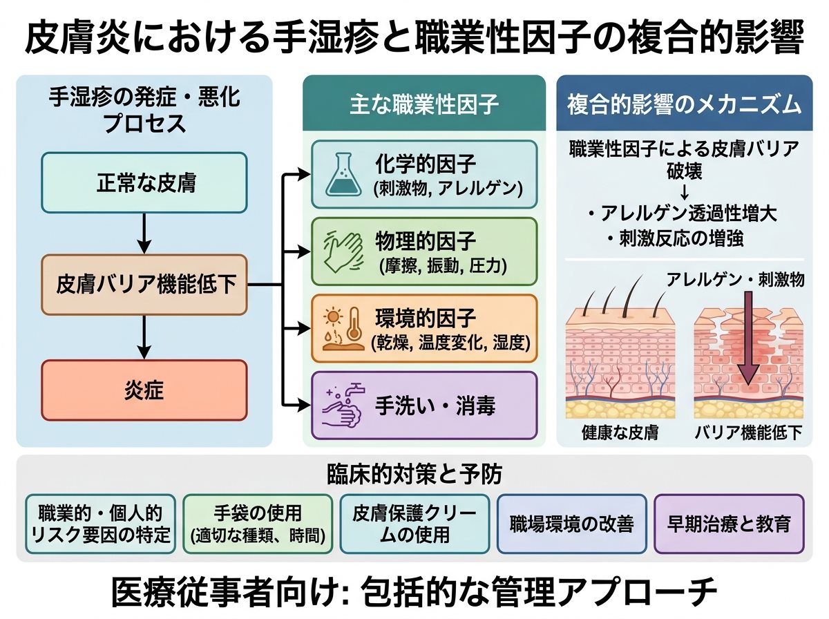 皮膚炎における手湿疹と職業性因子の複合的影響