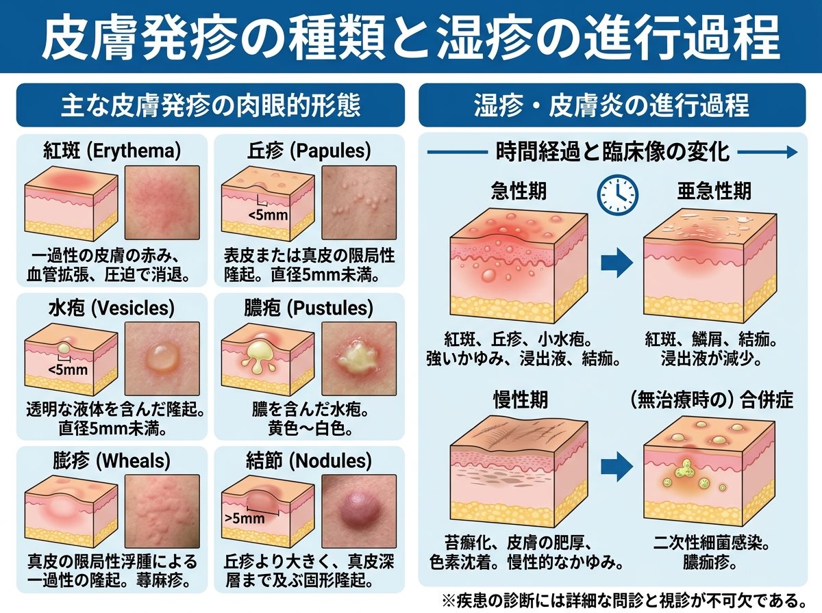 皮膚発疹の種類と湿疹の進行過程
