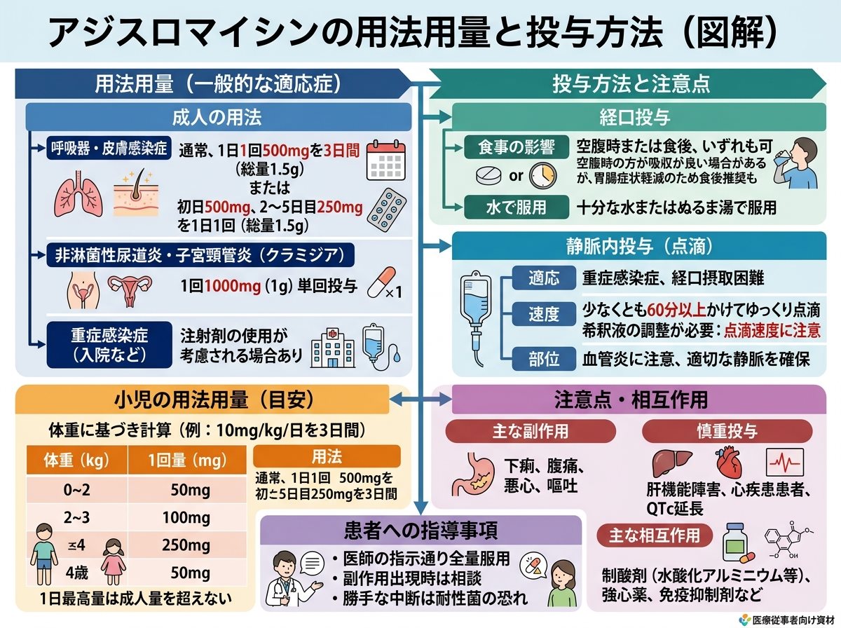 アジスロマイシンの用法用量と投与方法
