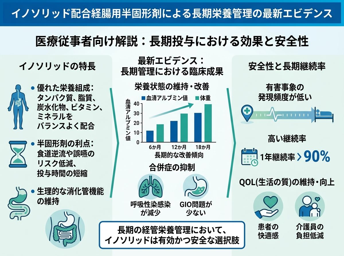 イノソリッド配合経腸用半固形剤による長期栄養管理の最新エビデンス