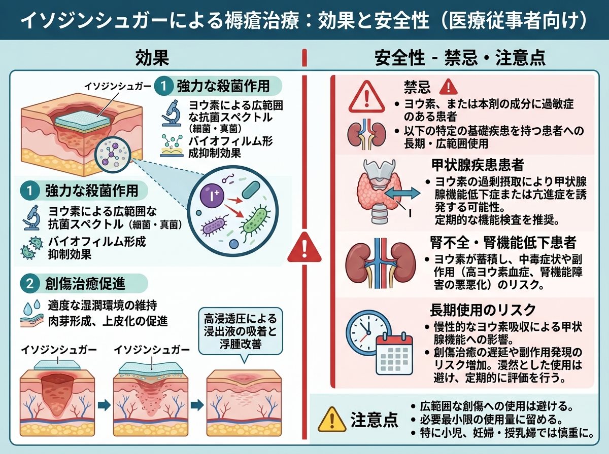 イソジンシュガー 褥瘡 効果と安全性（禁忌・甲状腺・腎不全・長期使用）