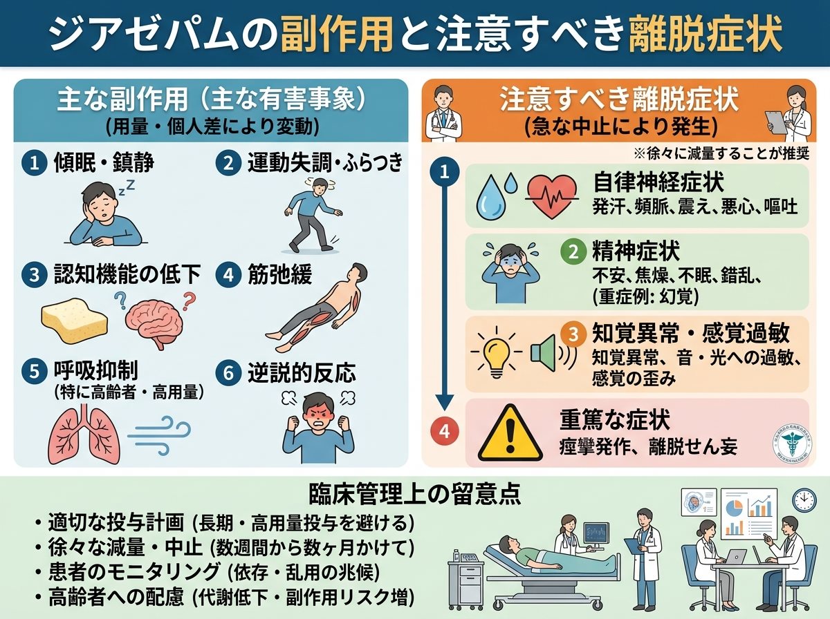 ジアゼパムの副作用と注意すべき離脱症状