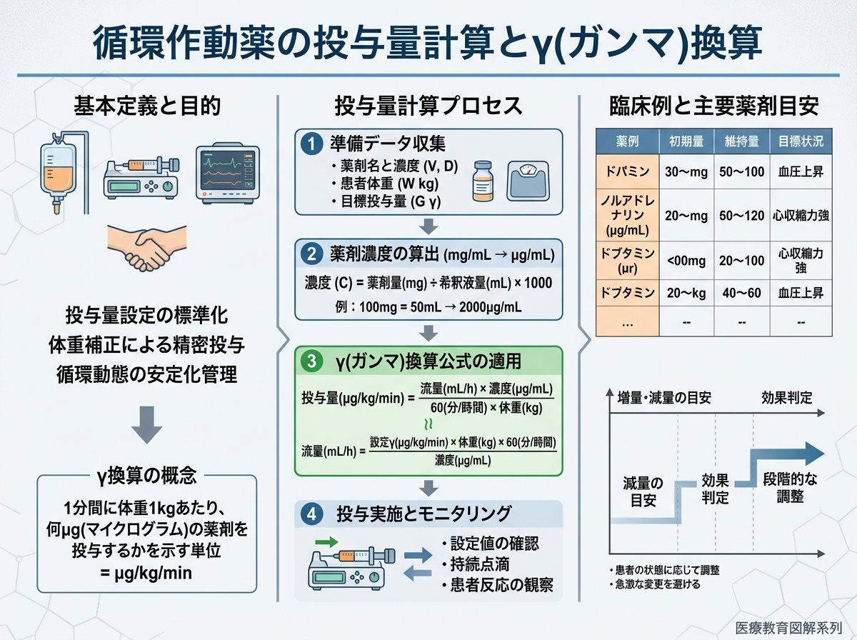 循環作動薬の投与量計算とγ換算