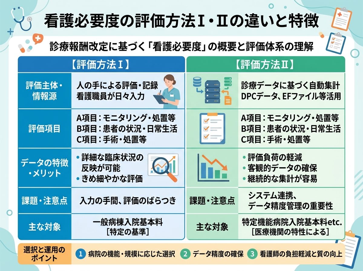 看護必要度の評価方法Ⅰ・Ⅱの違いと特徴
