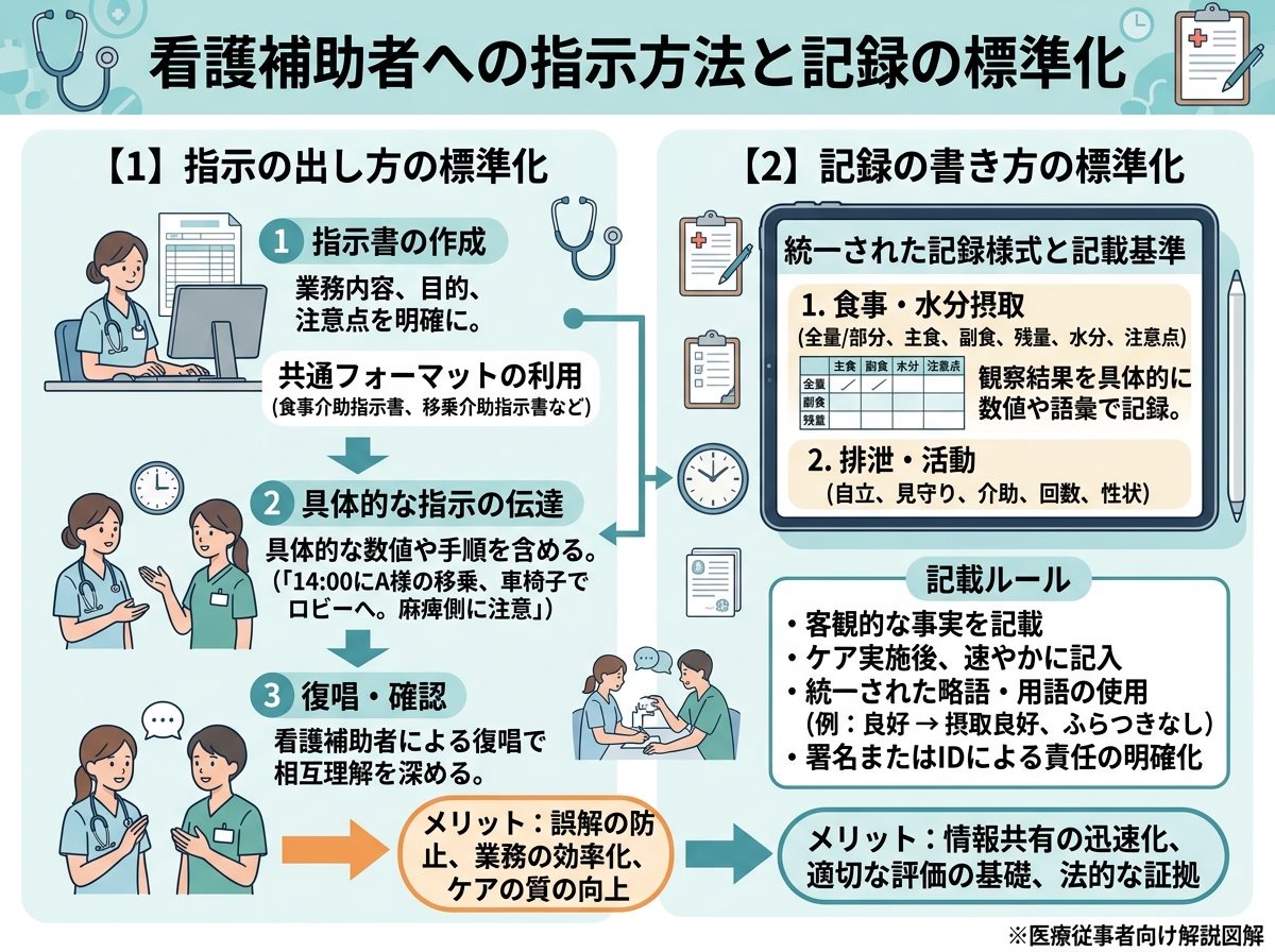 看護補助者への指示方法と記録の標準化