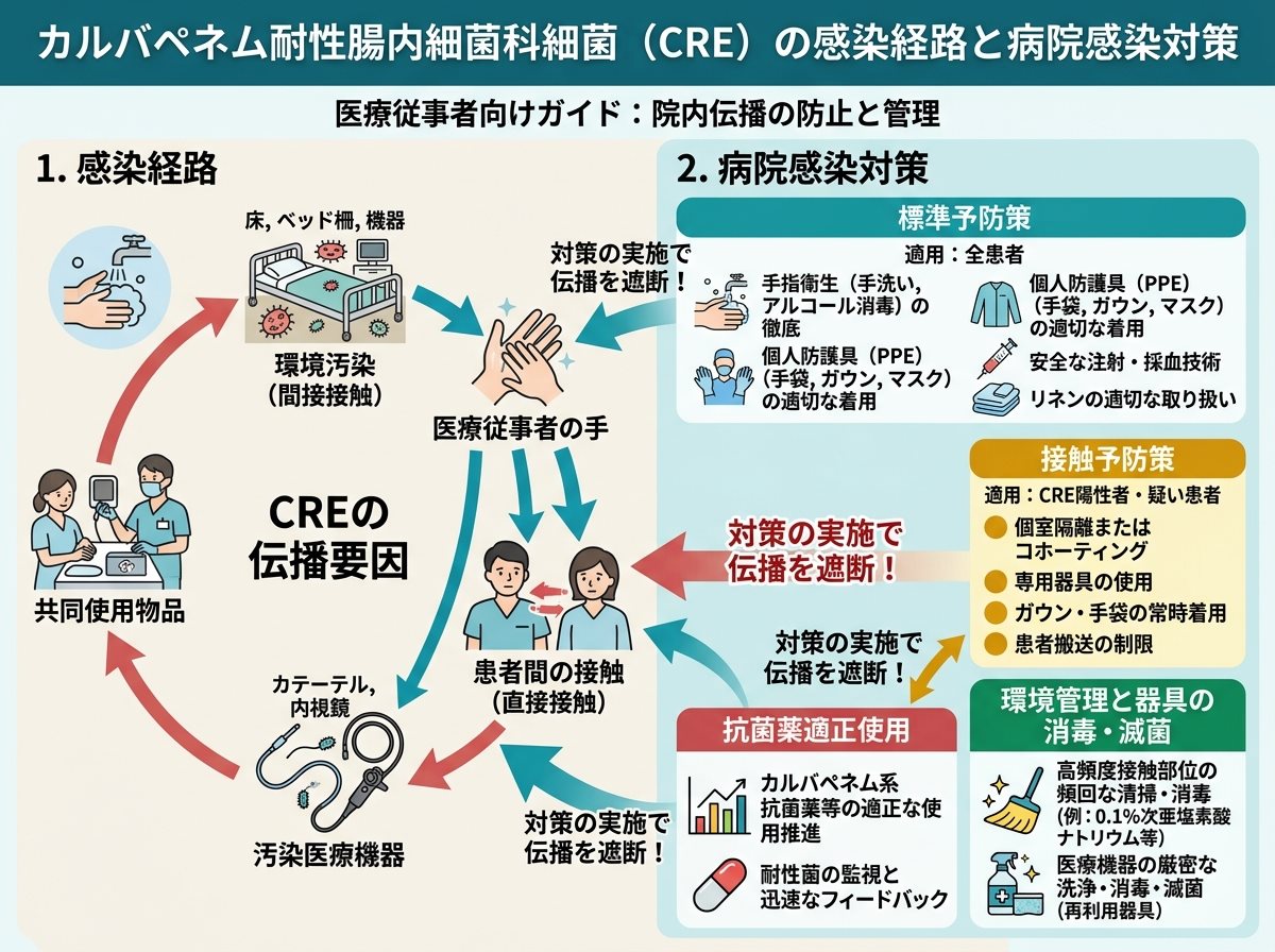 カルバペネム耐性腸内細菌科細菌の感染経路と病院感染対策