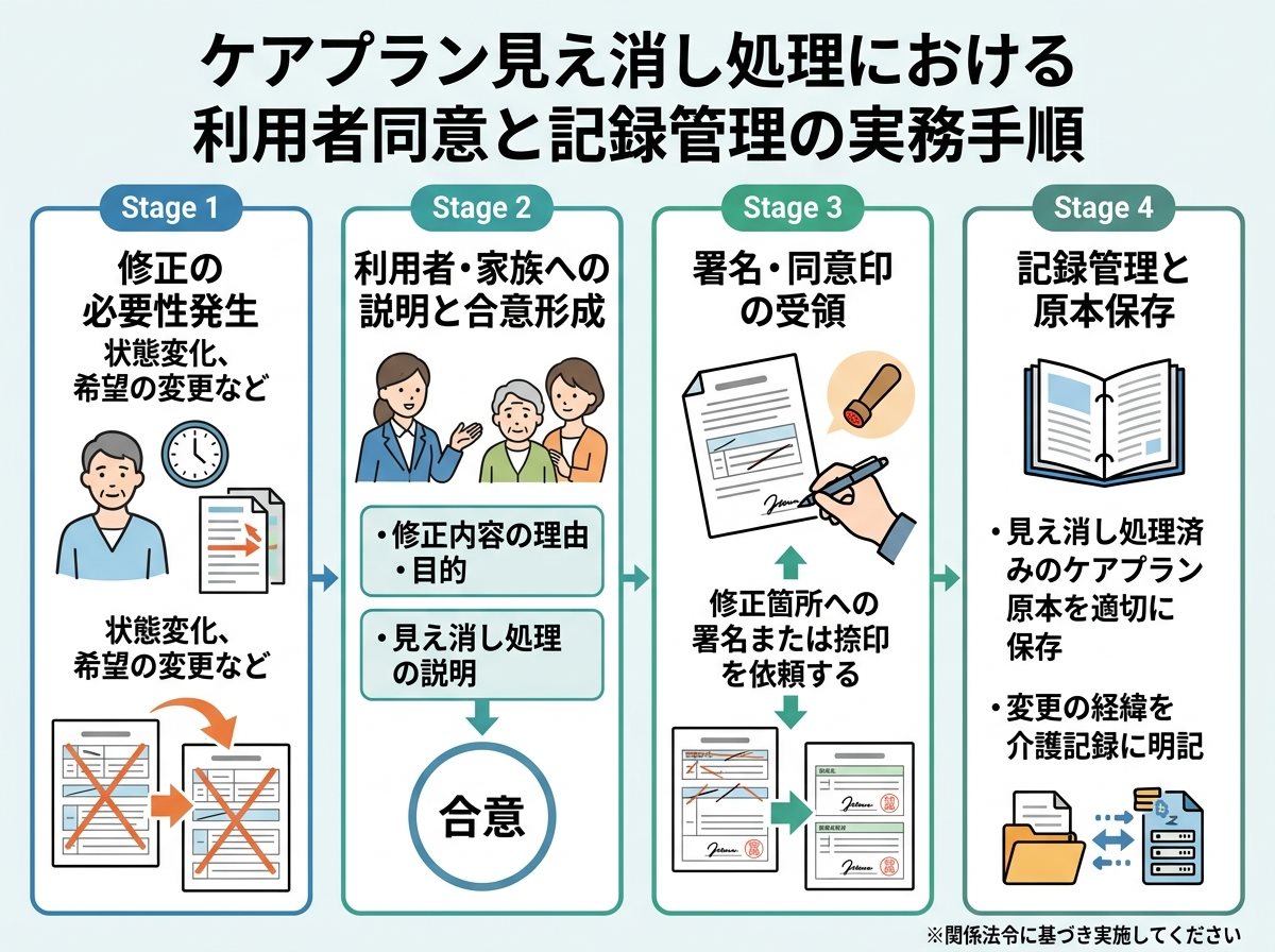 ケアプラン見え消し処理における利用者同意と記録管理の実務手順