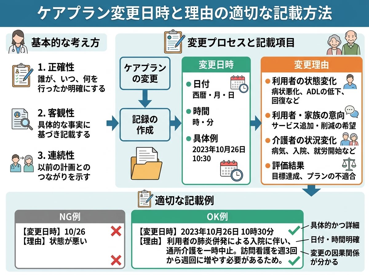 ケアプラン変更日時と理由の適切な記載方法
