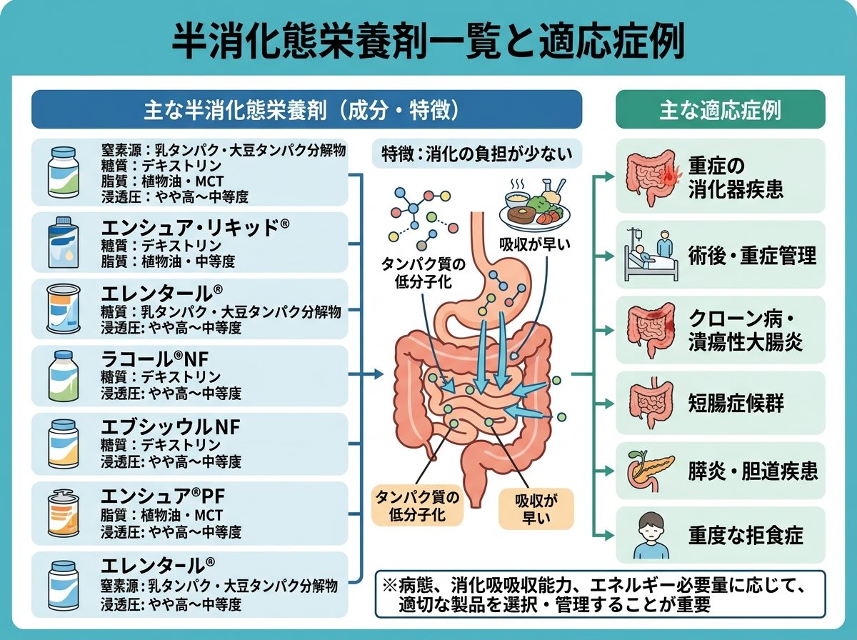 半消化態栄養剤一覧と適応症例