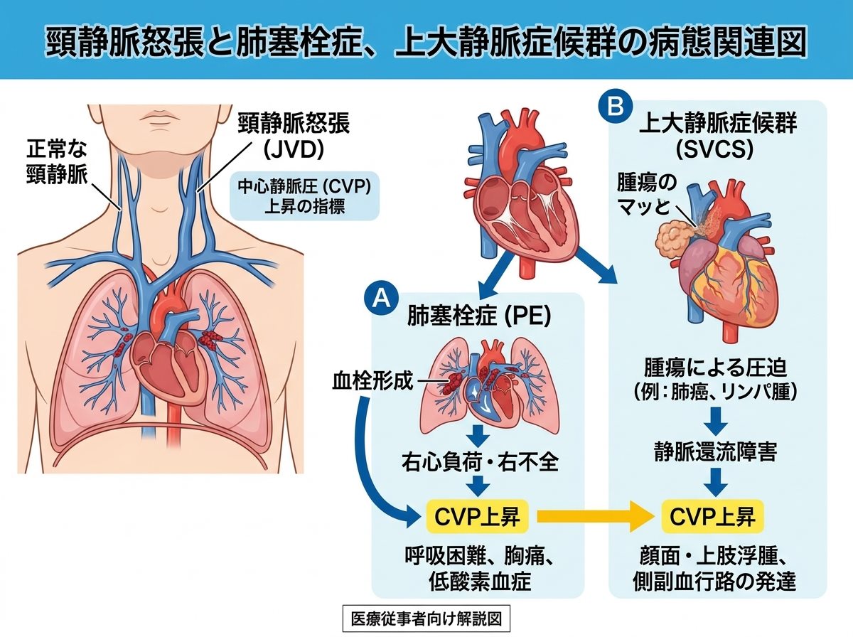 頸静脈怒張と肺塞栓症や上大静脈症候群の関連性
