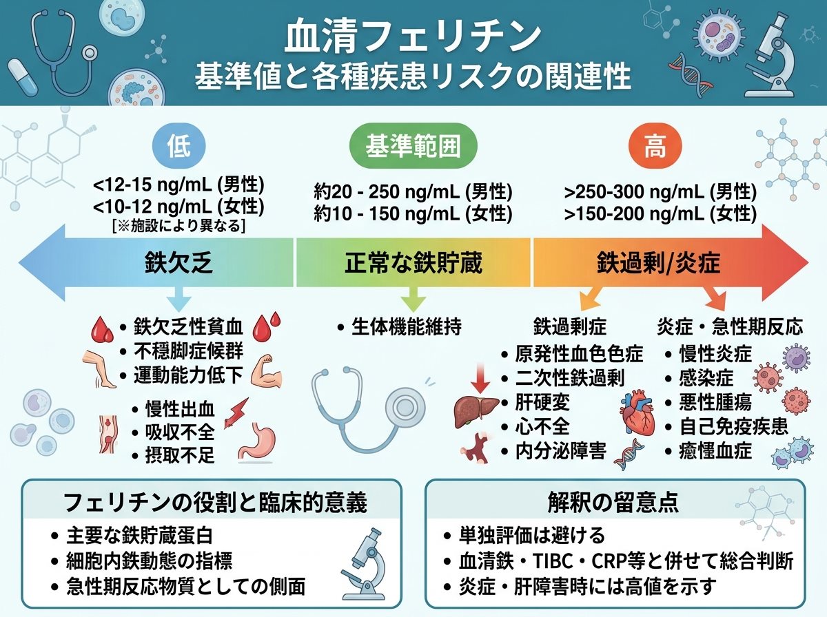 血清フェリチン 基準値と各種疾患リスクの関連性