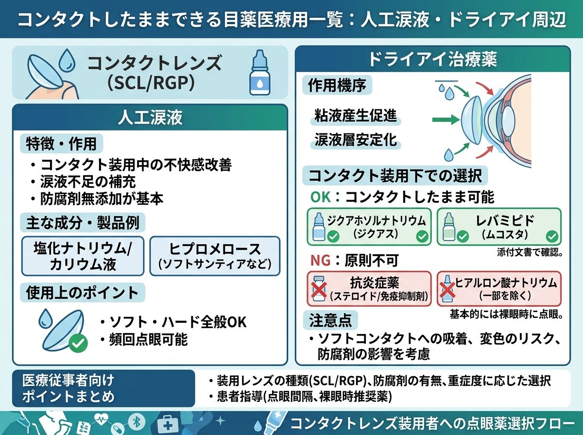 コンタクトしたままできる目薬医療用一覧：人工涙液・ドライアイ周辺