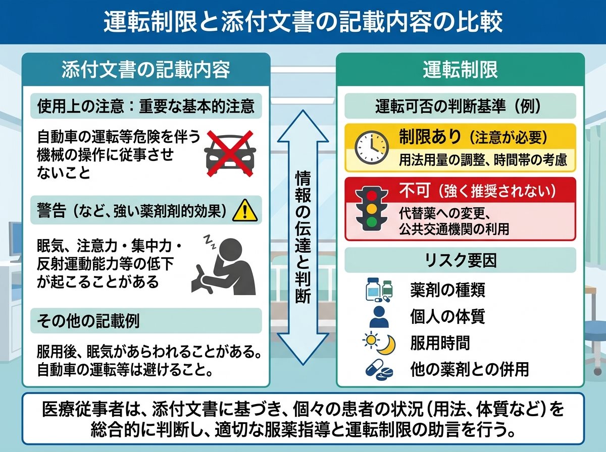 運転制限と添付文書の記載内容の比較