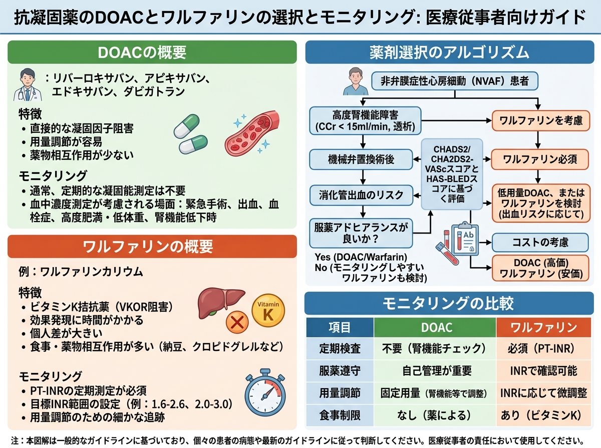 抗凝固薬のDOACとワルファリンの選択とモニタリング