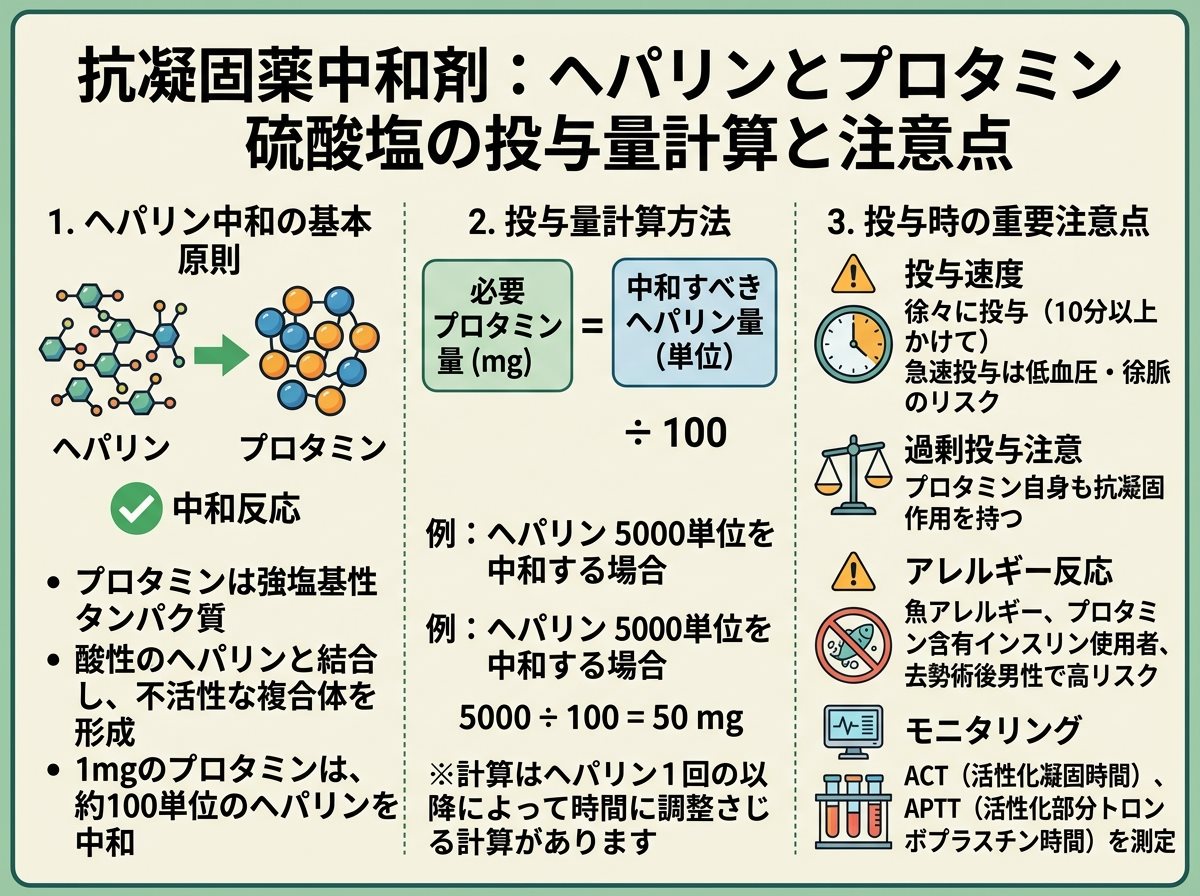 抗凝固薬中和剤：ヘパリンとプロタミン硫酸塩の投与量計算と注意点
