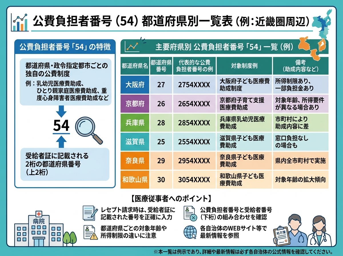 公費負担者番号 一覧 54 の都道府県別（例：大阪府・京都府）