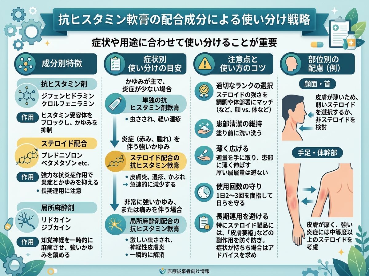 抗ヒスタミン軟膏の配合成分による使い分け戦略